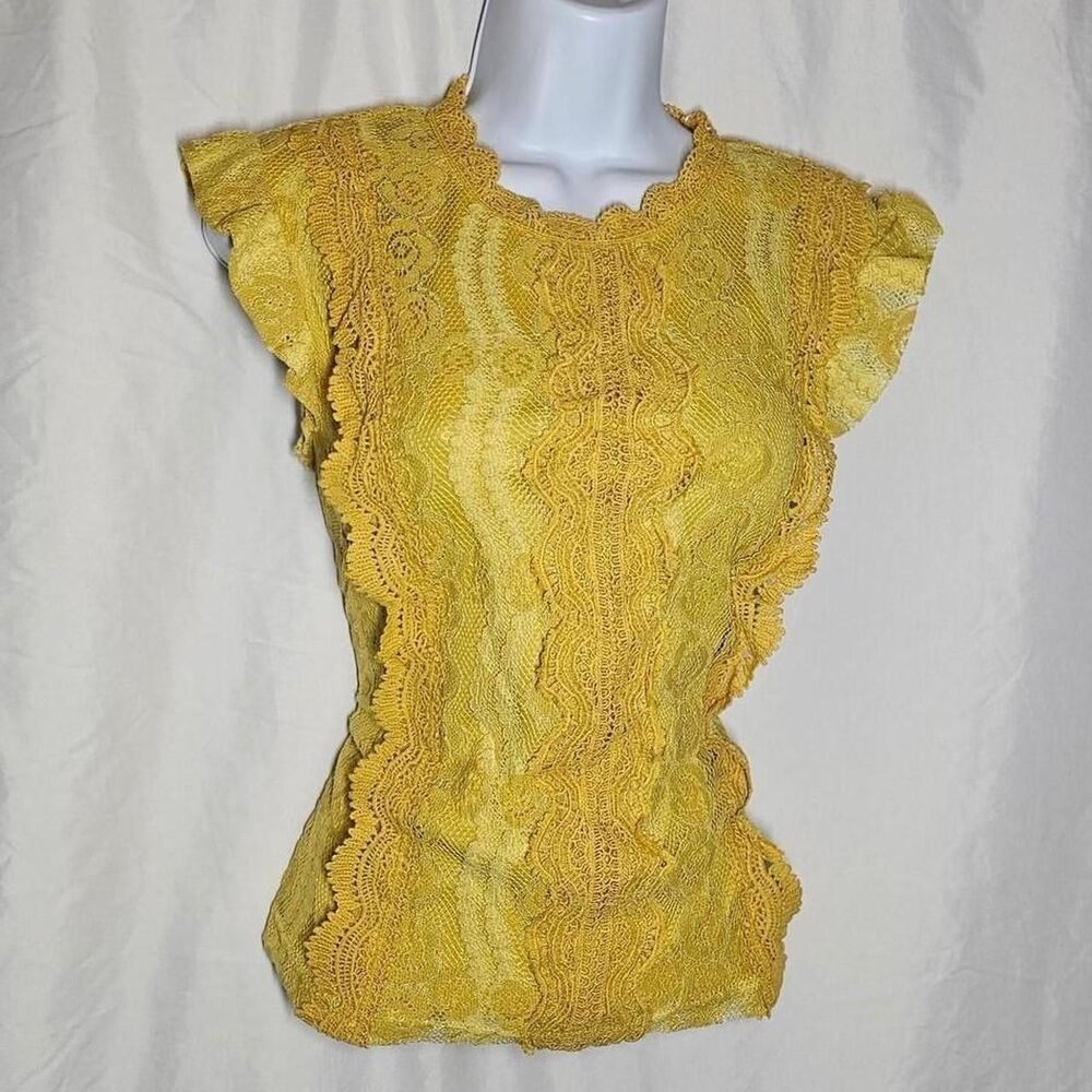 retro 90s lace high neck boho mustard yellow top